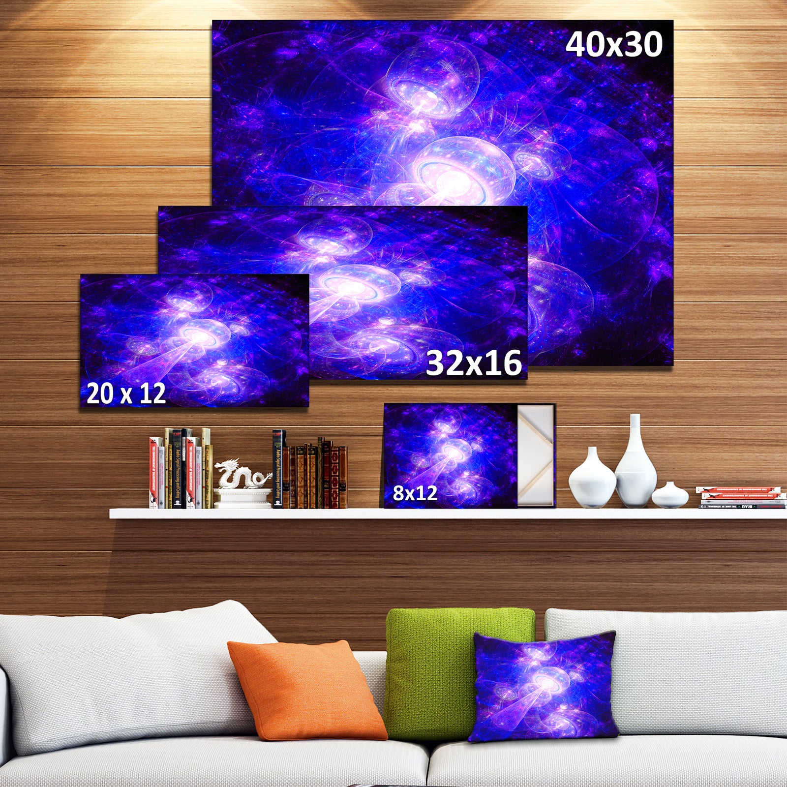 Bright Blue Fractal Space Theme - Abstract Wall Art on Canvas