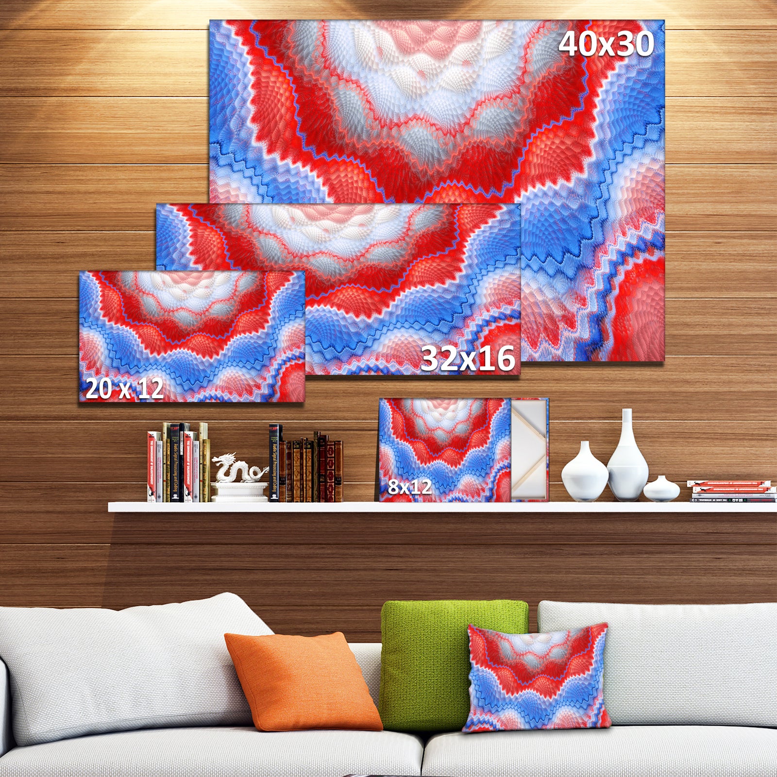 Red Blue Snake Skin Flower - Abstract Art on Canvas