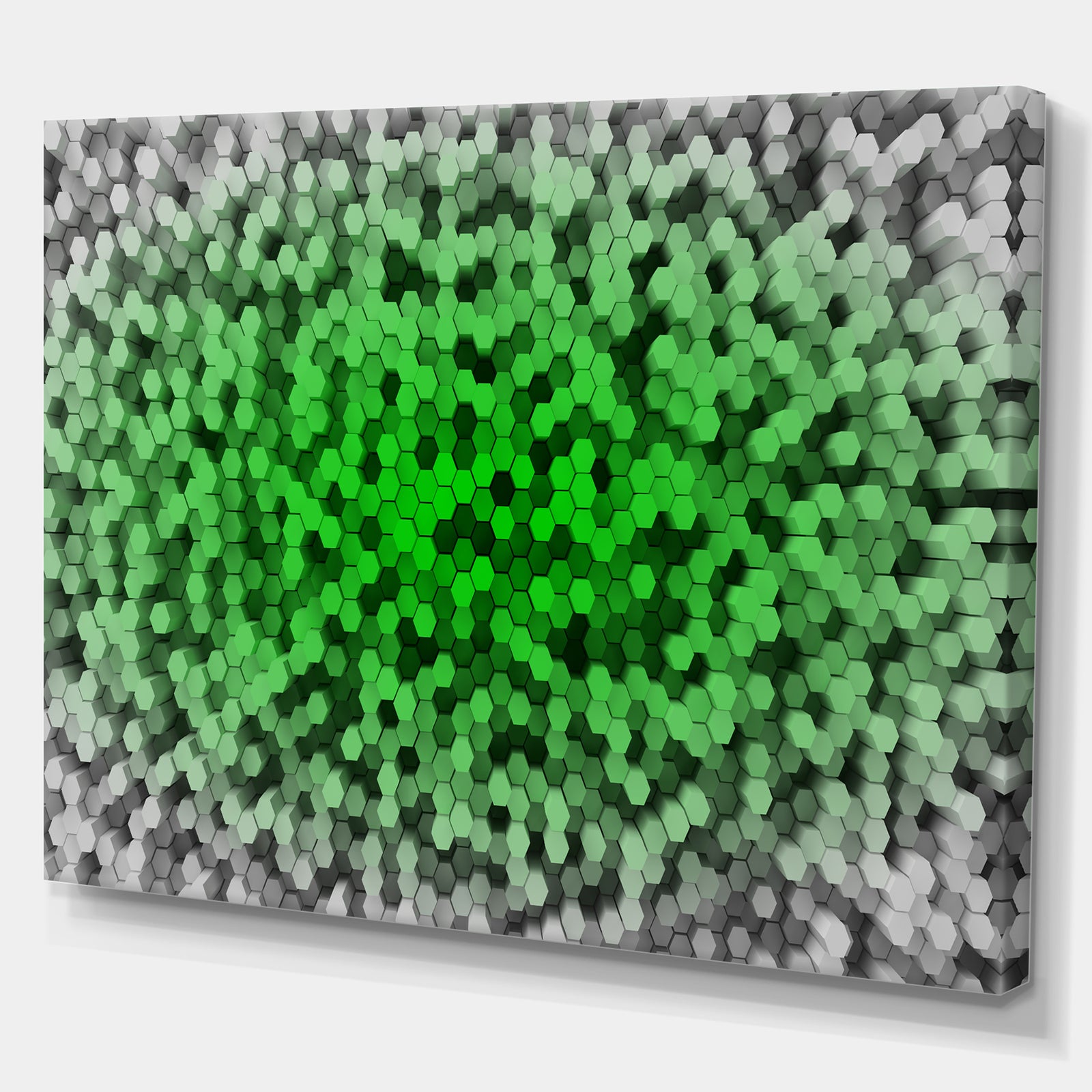 Random Elevated Green Hexagons'Extra Large Abstract Canvas Art Print