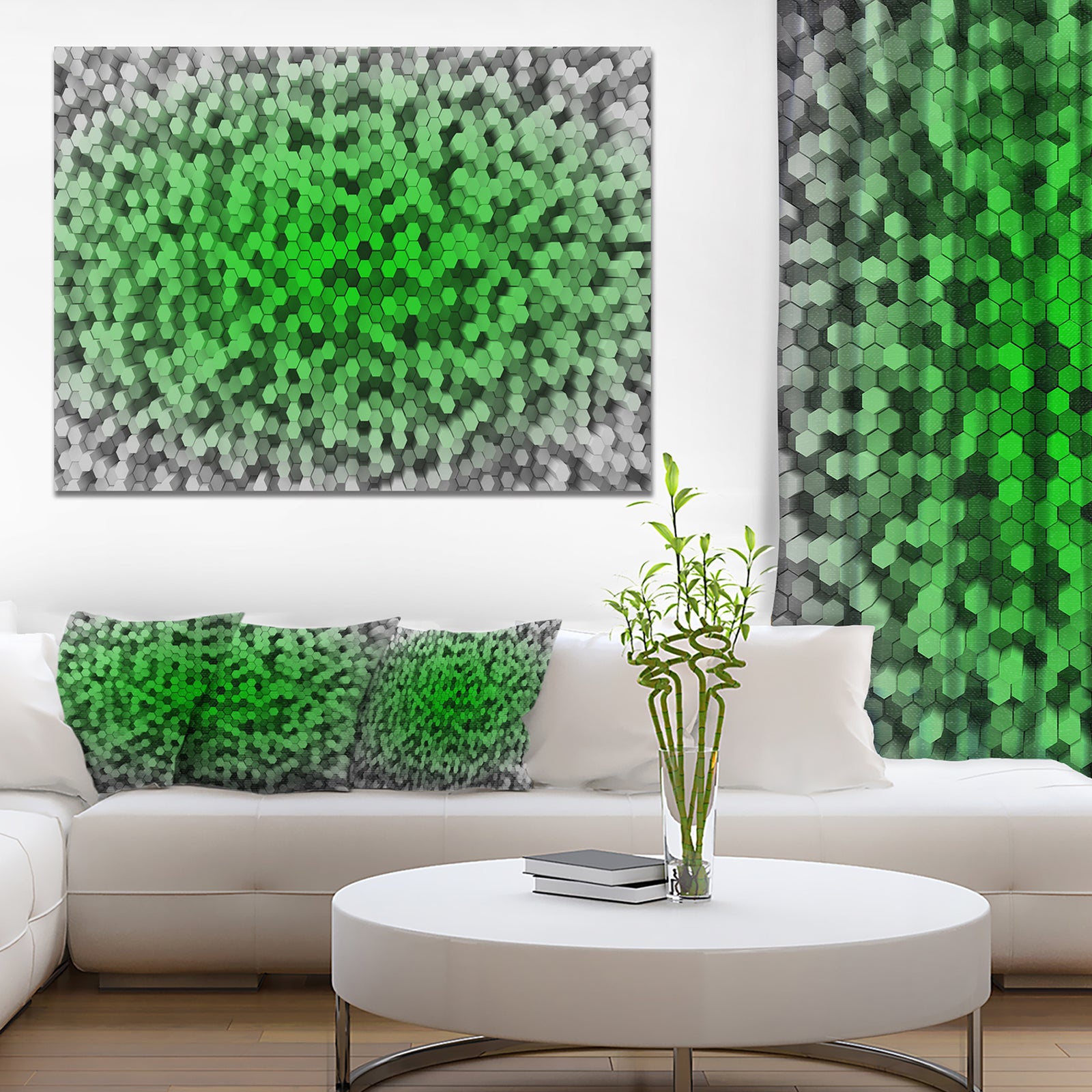Random Elevated Green Hexagons'Extra Large Abstract Canvas Art Print