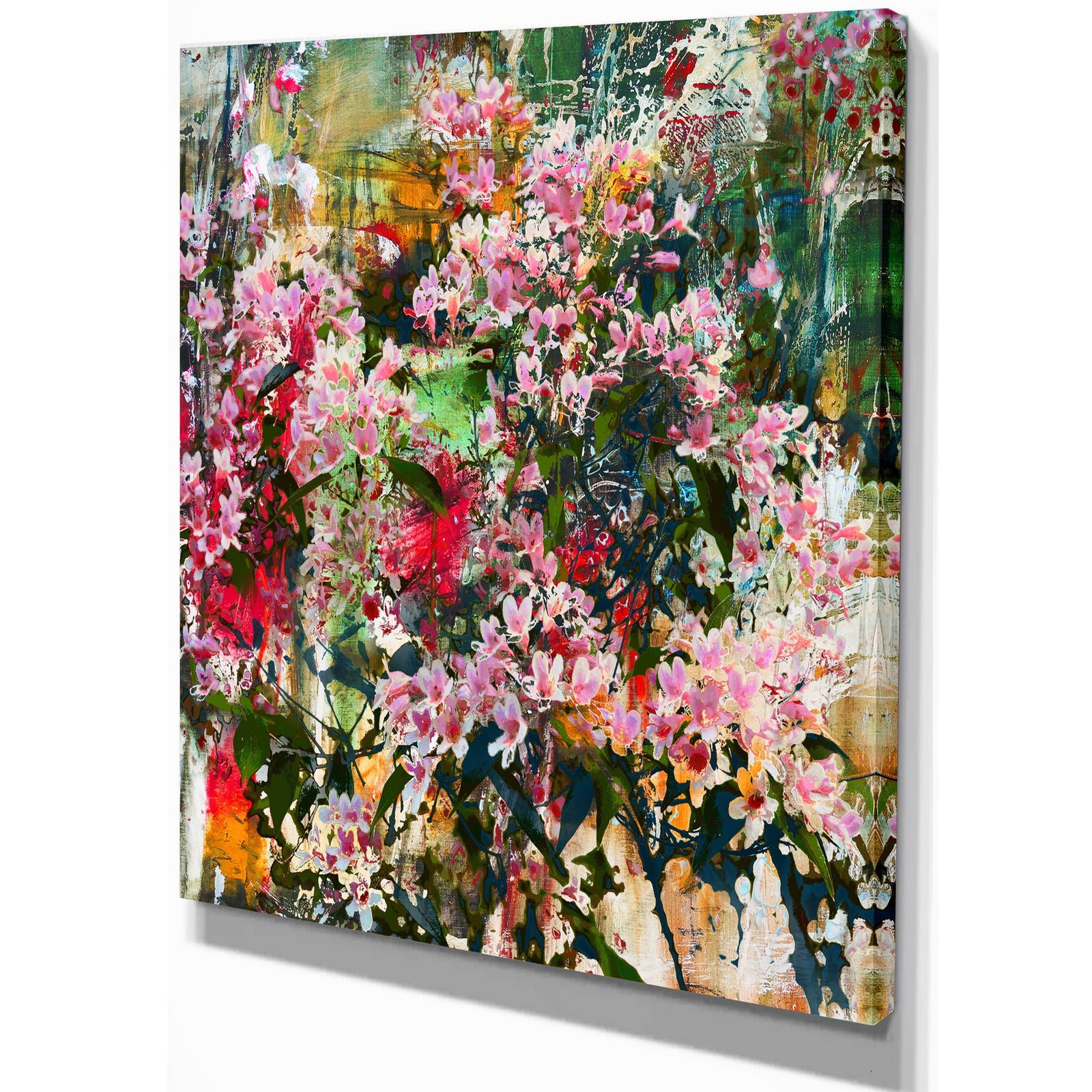 Pink flowers painting - Floral Painting Print on Wrapped Canvas