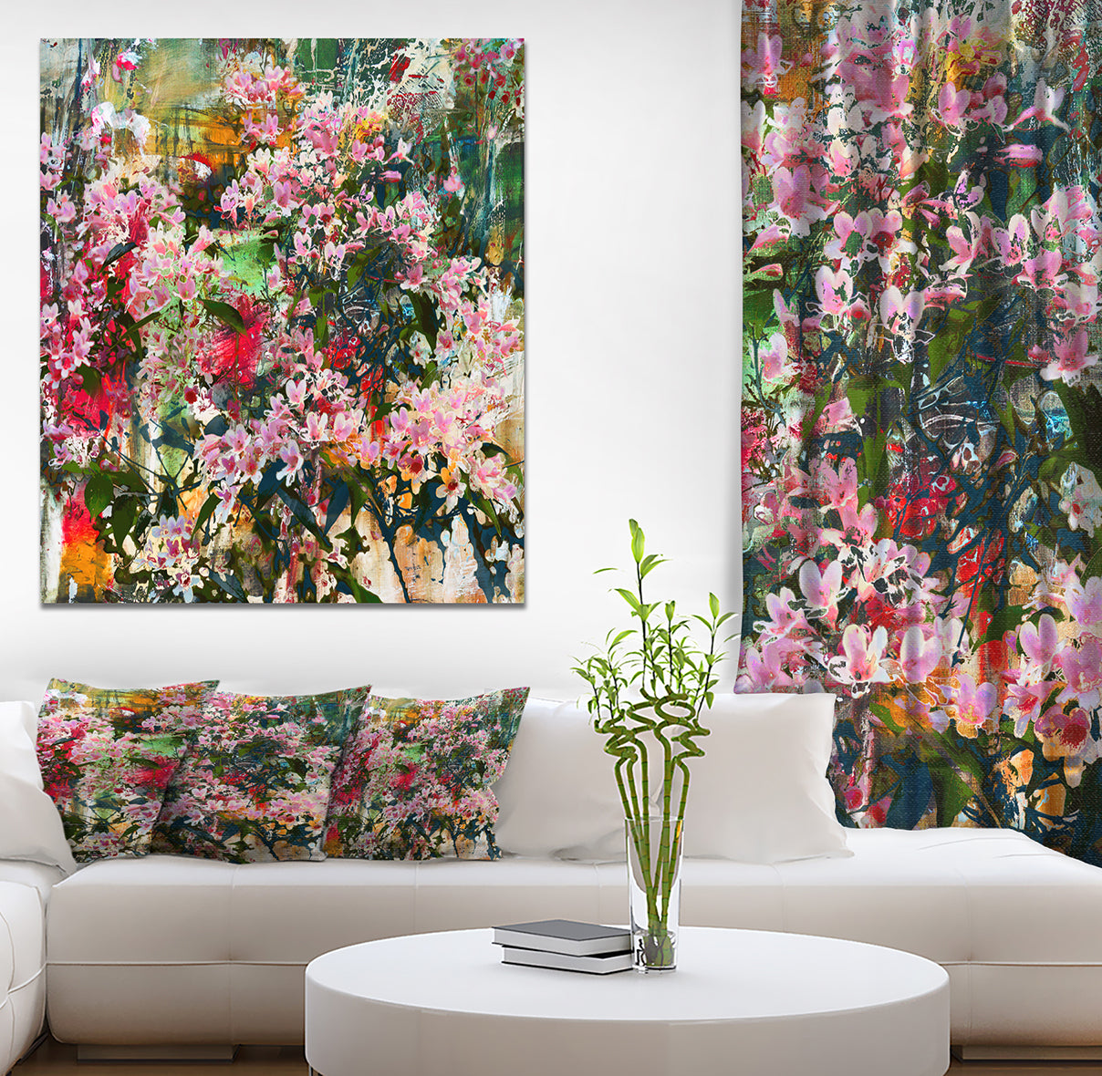 Pink flowers painting - Floral Painting Print on Wrapped Canvas
