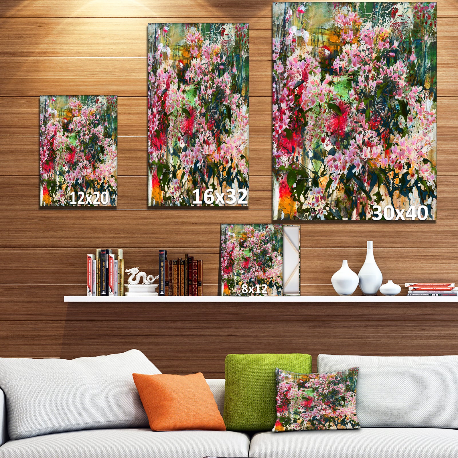 Pink flowers painting - Floral Painting Print on Wrapped Canvas
