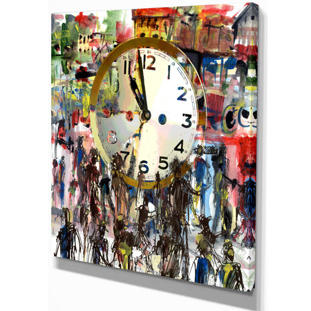 Watercolor CLock - Contemporary Painting Print on Wrapped Canvas