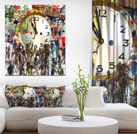 Watercolor CLock - Contemporary Painting Print on Wrapped Canvas