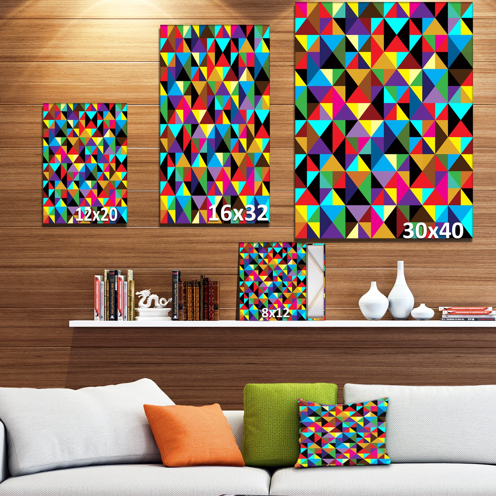 Seamless geometric pattern with triangles - Contemporary Art on wrapped Canvas