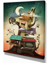 Colorful house on tree in Stary Night - Contemporary Art on wrapped Canvas