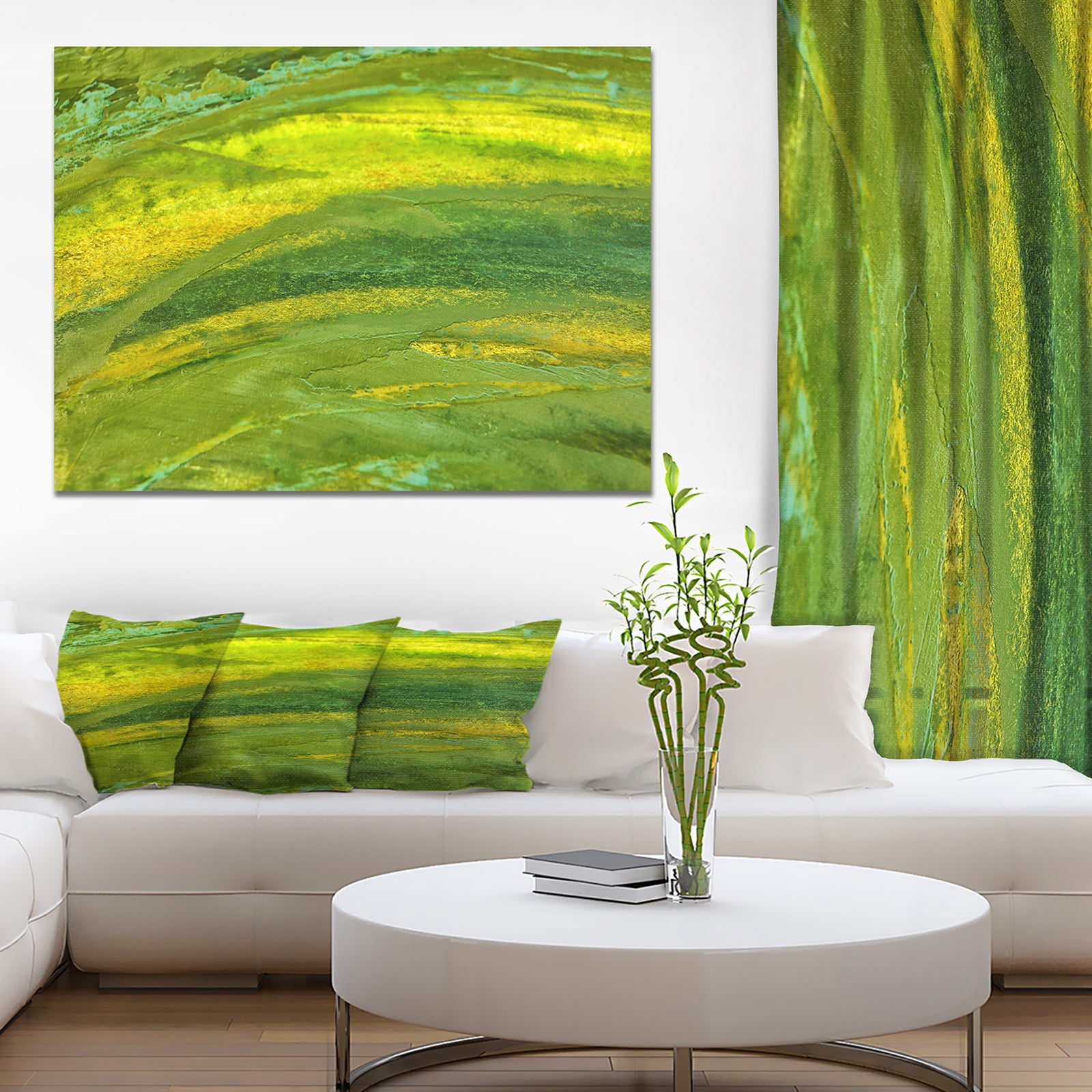 Grassland in Abstract Green Oil Painting - Contemporary Painting Print on Wrapped Canvas