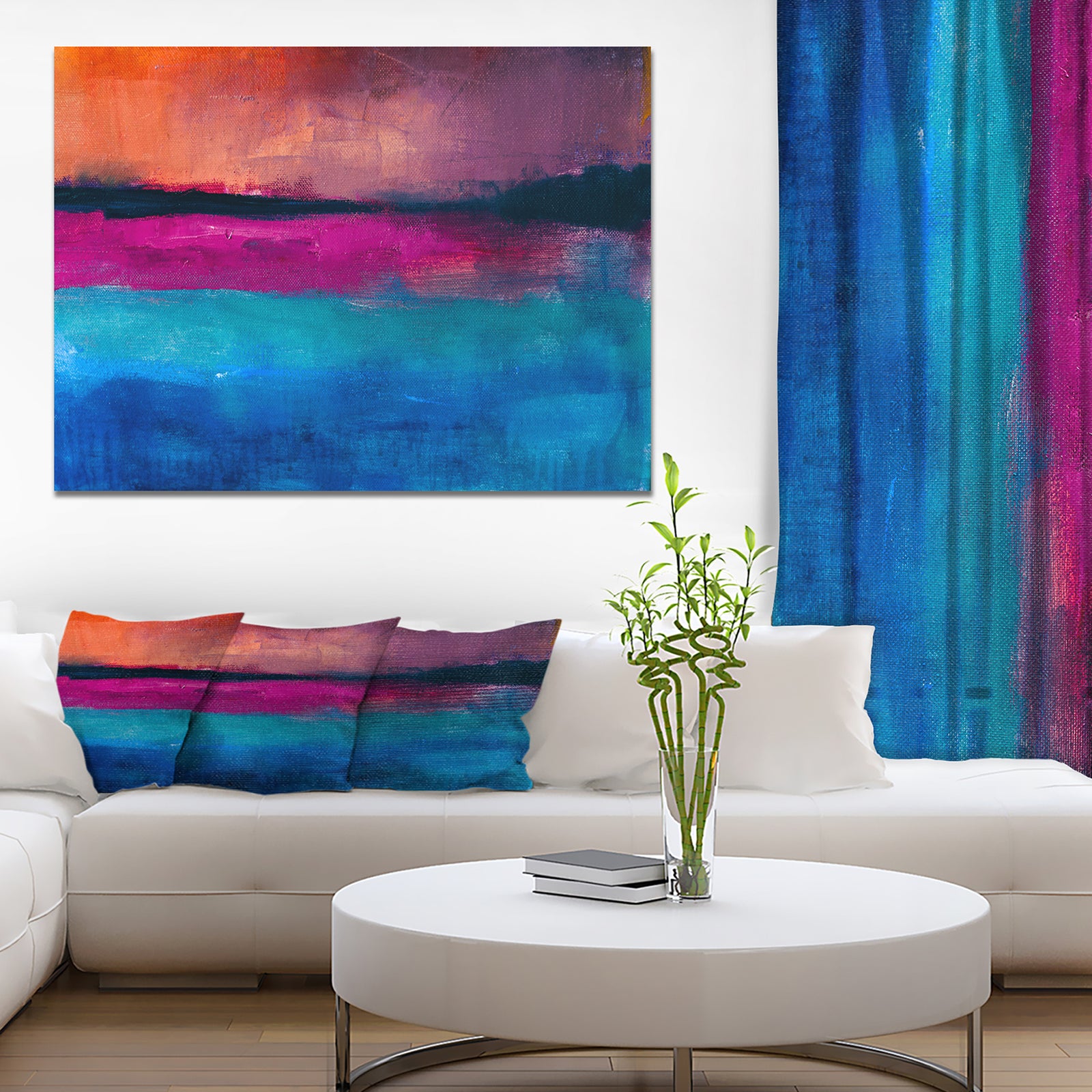 Moon Over Sunset in Abstract Painting background - Contemporary Painting Print on Wrapped Canvas