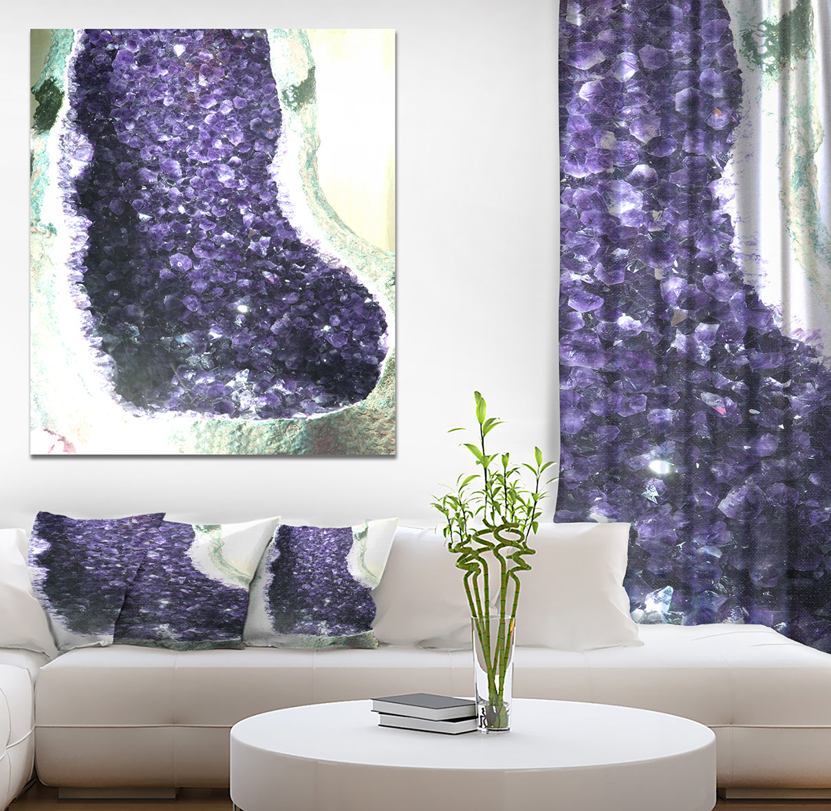 Amethyst geode on black Beautiful natural crystals gemstone - Stone Photographic on Wrapped Canvas