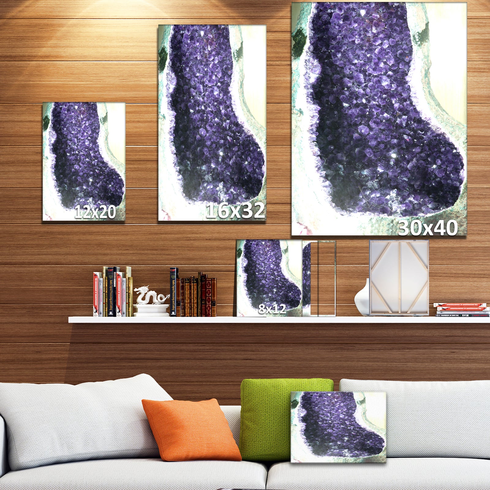 Amethyst geode on black Beautiful natural crystals gemstone - Stone Photographic on Wrapped Canvas