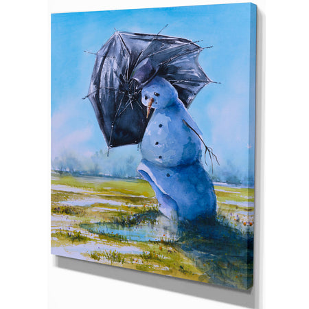 Sad Snowman - Landscapes Painting Print on Wrapped Canvas