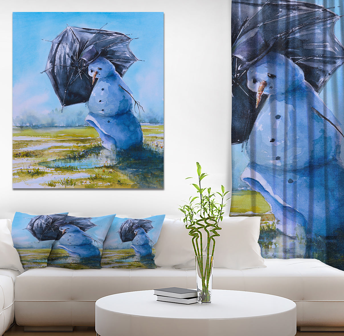Sad Snowman - Landscapes Painting Print on Wrapped Canvas