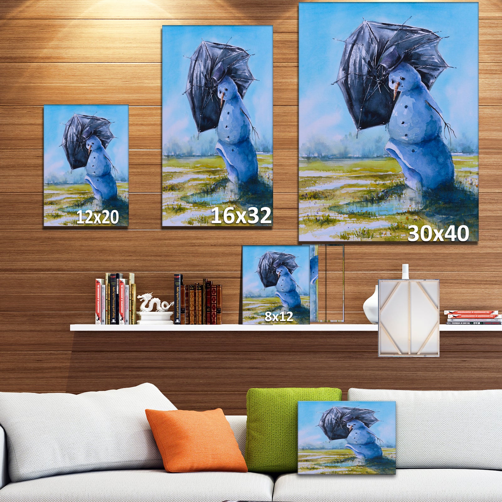 Sad Snowman - Landscapes Painting Print on Wrapped Canvas