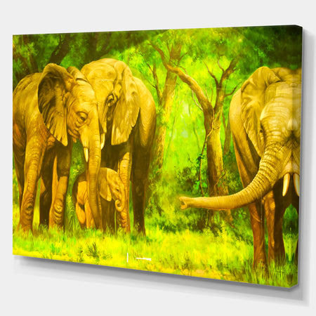 An Elephant in Woods - Animals Painting Print on Wrapped Canvas