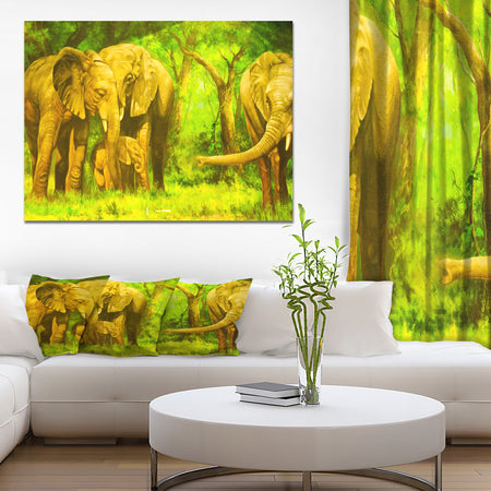 An Elephant in Woods - Animals Painting Print on Wrapped Canvas
