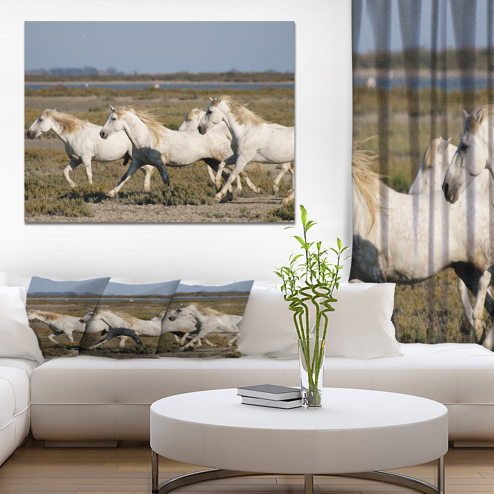 France Galloping White Horse - Farmhouse Animals Photographic on wrapped Canvas