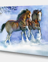 Horses running in winter - Farmhouse Animals Photographic on wrapped Canvas