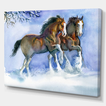 Horses running in winter - Farmhouse Animals Photographic on wrapped Canvas