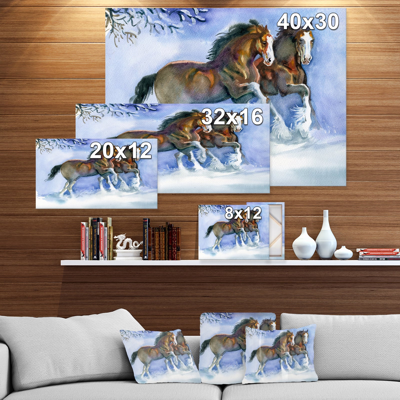 Horses running in winter - Farmhouse Animals Photographic on wrapped Canvas