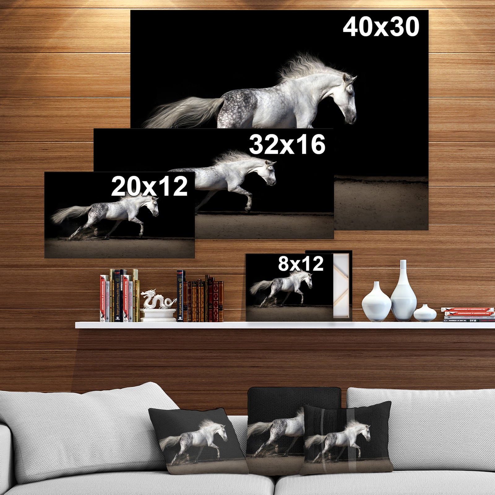 White horse in desert dust - Farmhouse Animals Photographic on wrapped Canvas