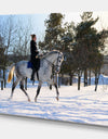 Girl on white dressage horse in winter f - Farmhouse Animals Photographic on wrapped Canvas