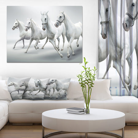 Four White Horses - Farmhouse Animals Photographic on wrapped Canvas