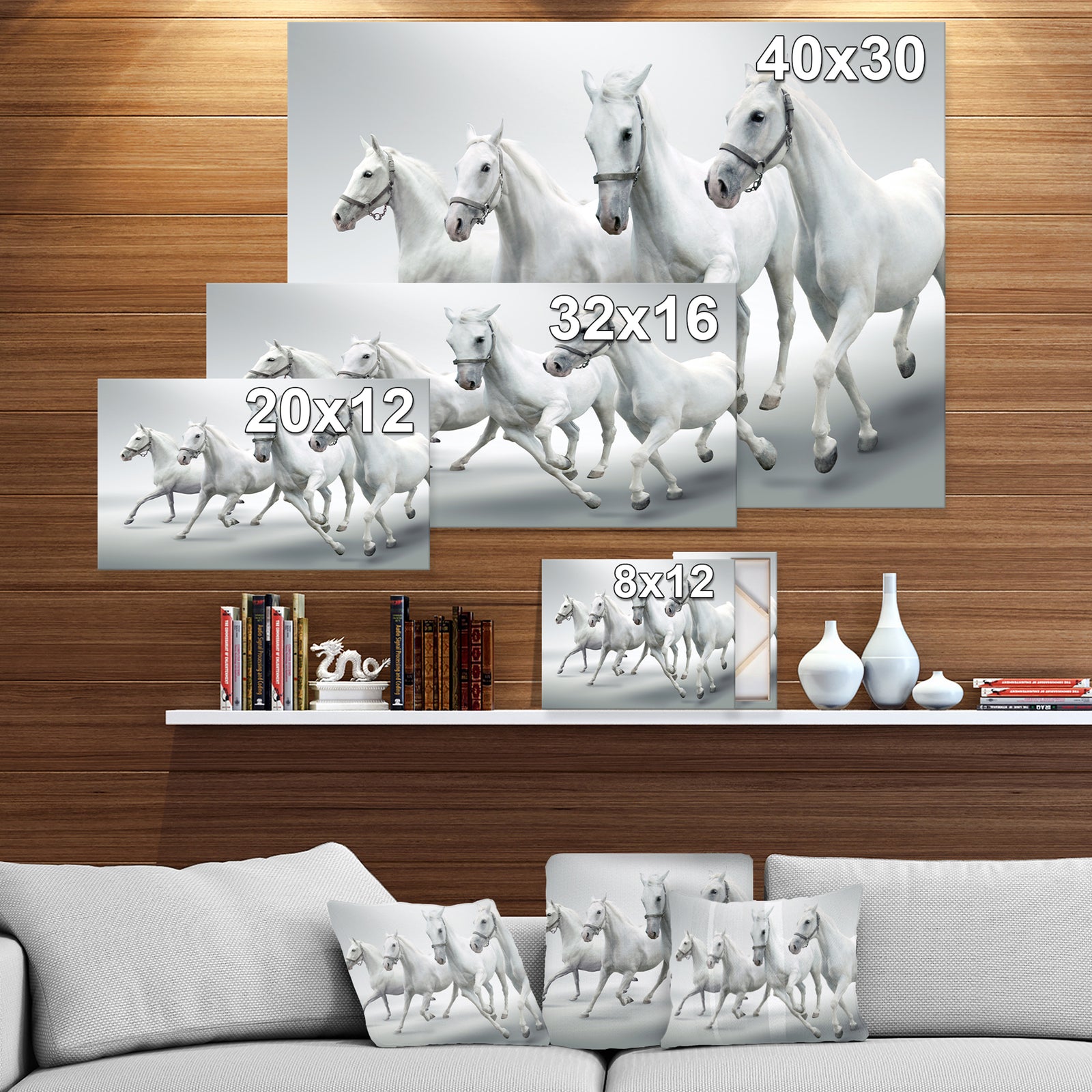 Four White Horses - Farmhouse Animals Photographic on wrapped Canvas