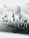 Four White Horses in Cloudy Day - Farmhouse Animals Photographic on wrapped Canvas