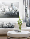 Four White Horses in Cloudy Day - Farmhouse Animals Photographic on wrapped Canvas