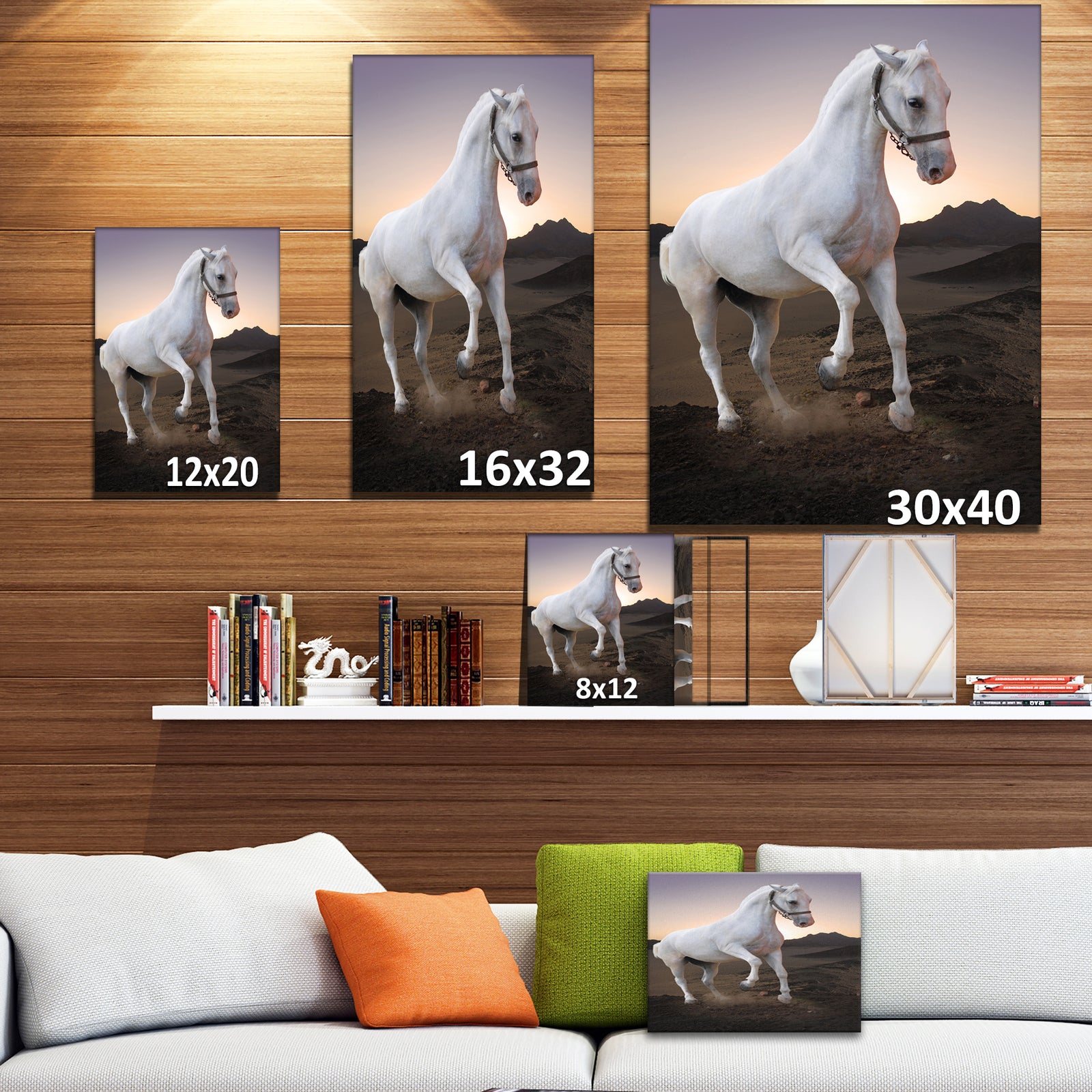 White horse in the desert - Farmhouse Animals Photographic on wrapped Canvas