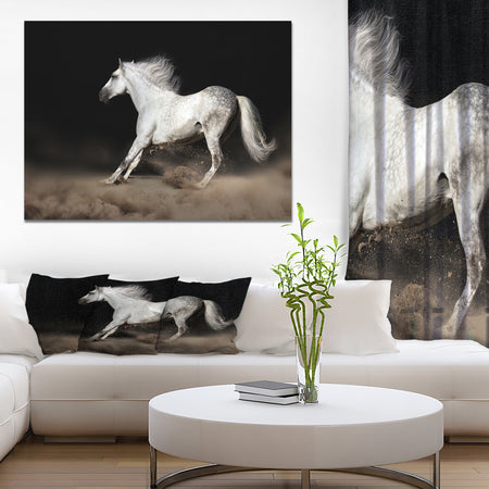 White horse with Long Mane in desert dust - Farmhouse Animals Photographic on wrapped Canvas
