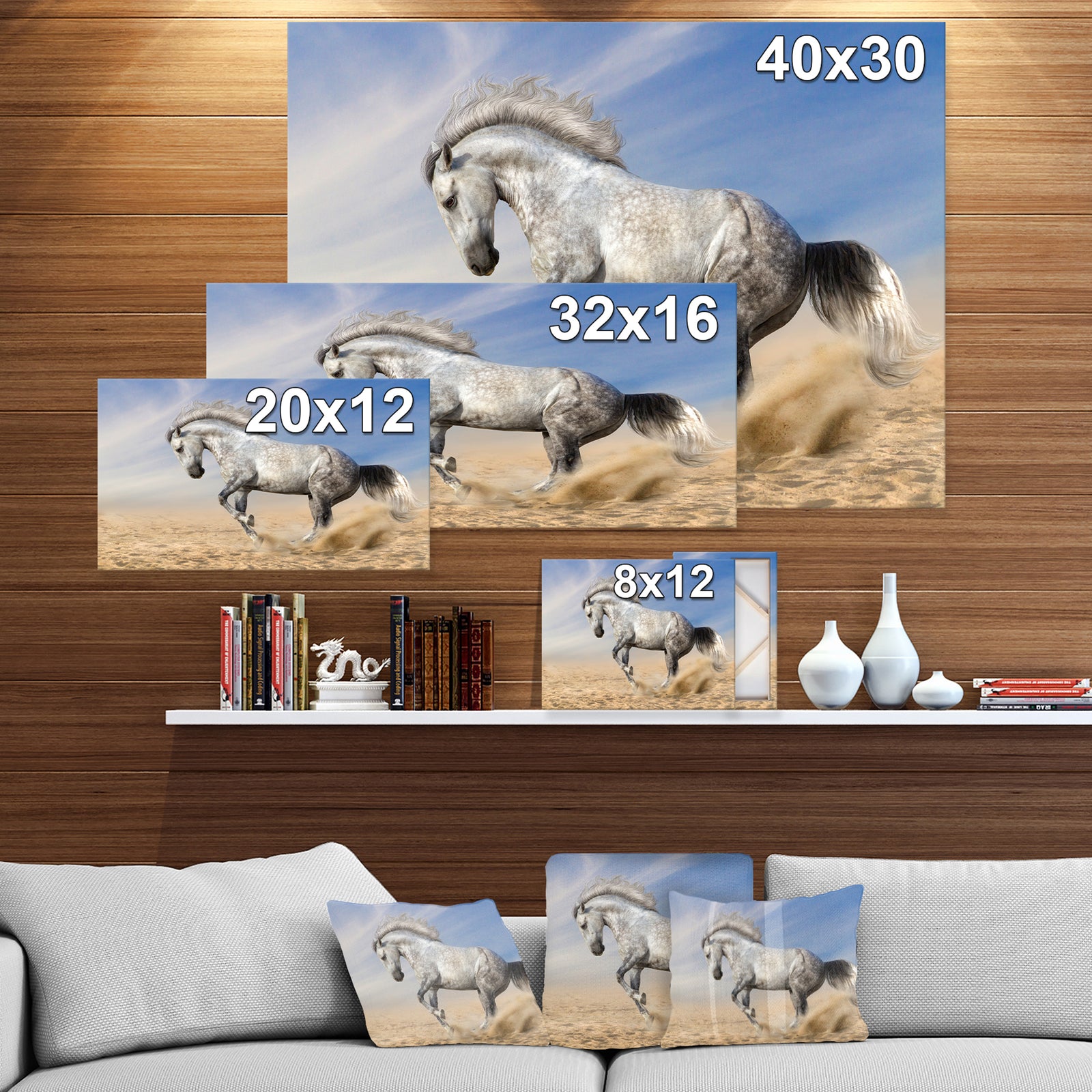 White Horse in Calm Sky - Farmhouse Animals Photographic on wrapped Canvas