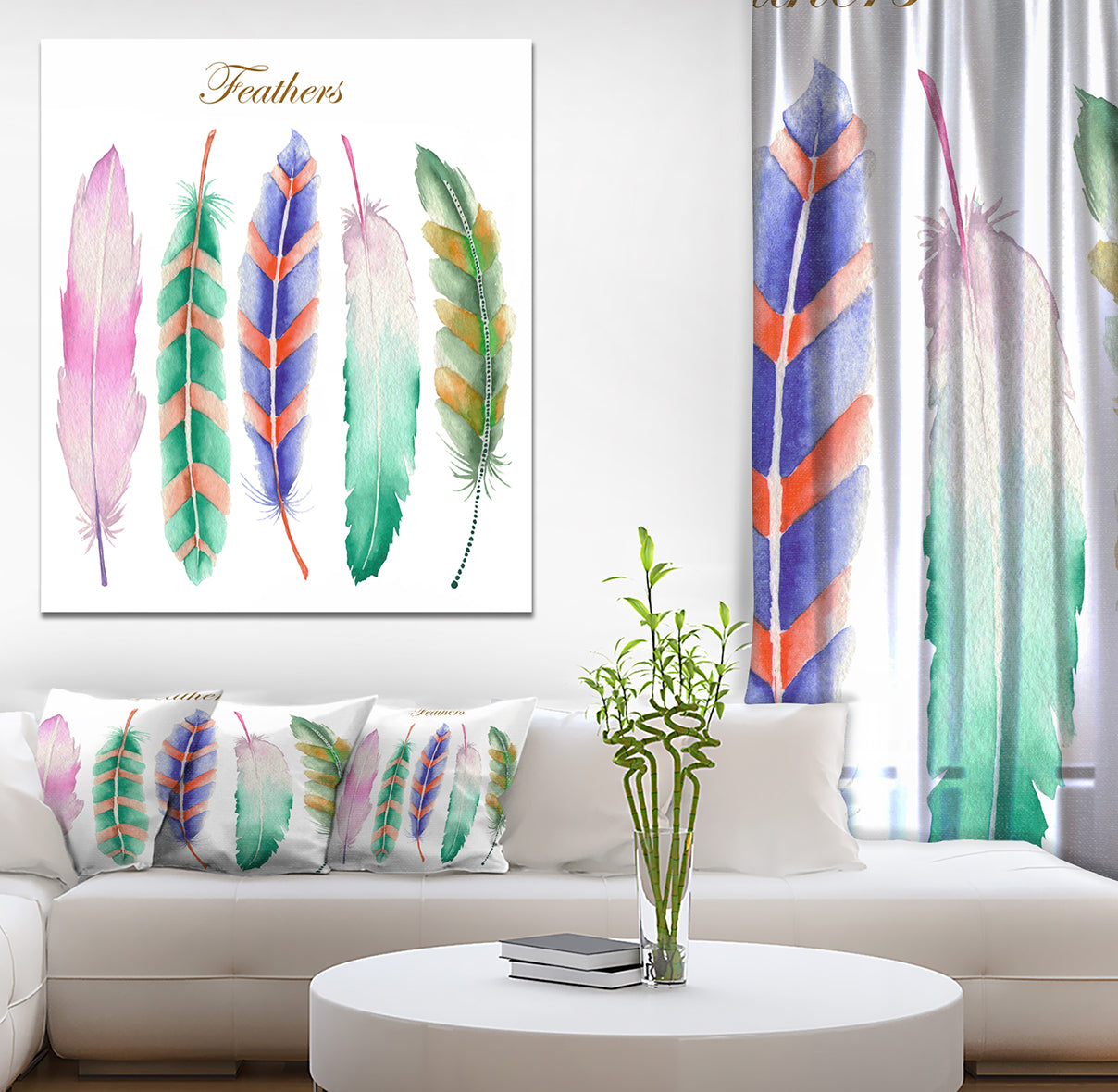 Colored Feathers - Animals Painting Print on Wrapped Canvas