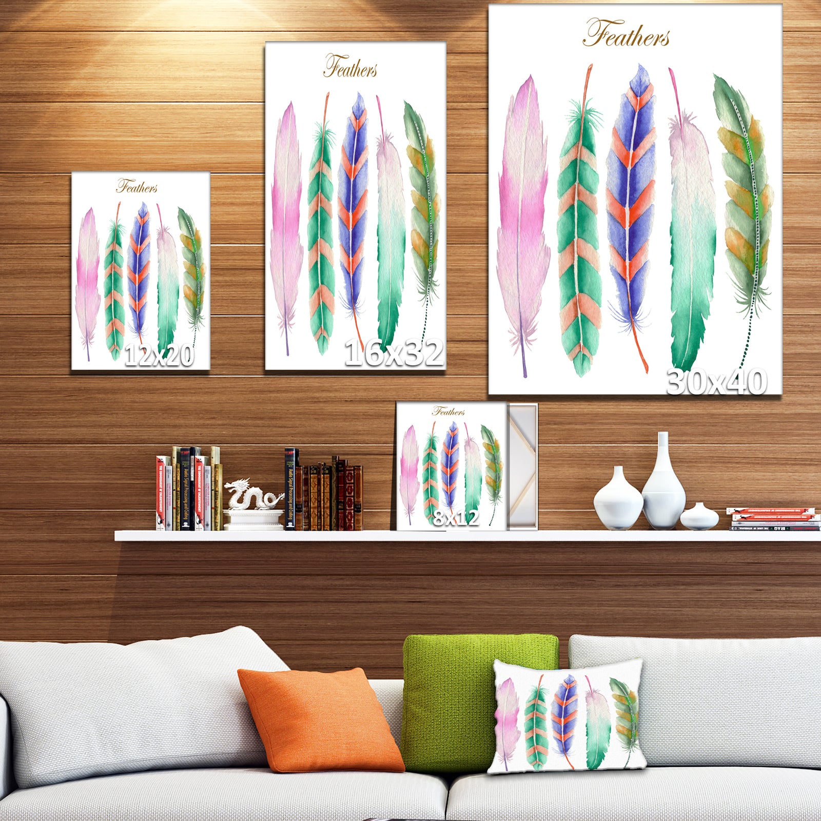 Colored Feathers - Animals Painting Print on Wrapped Canvas