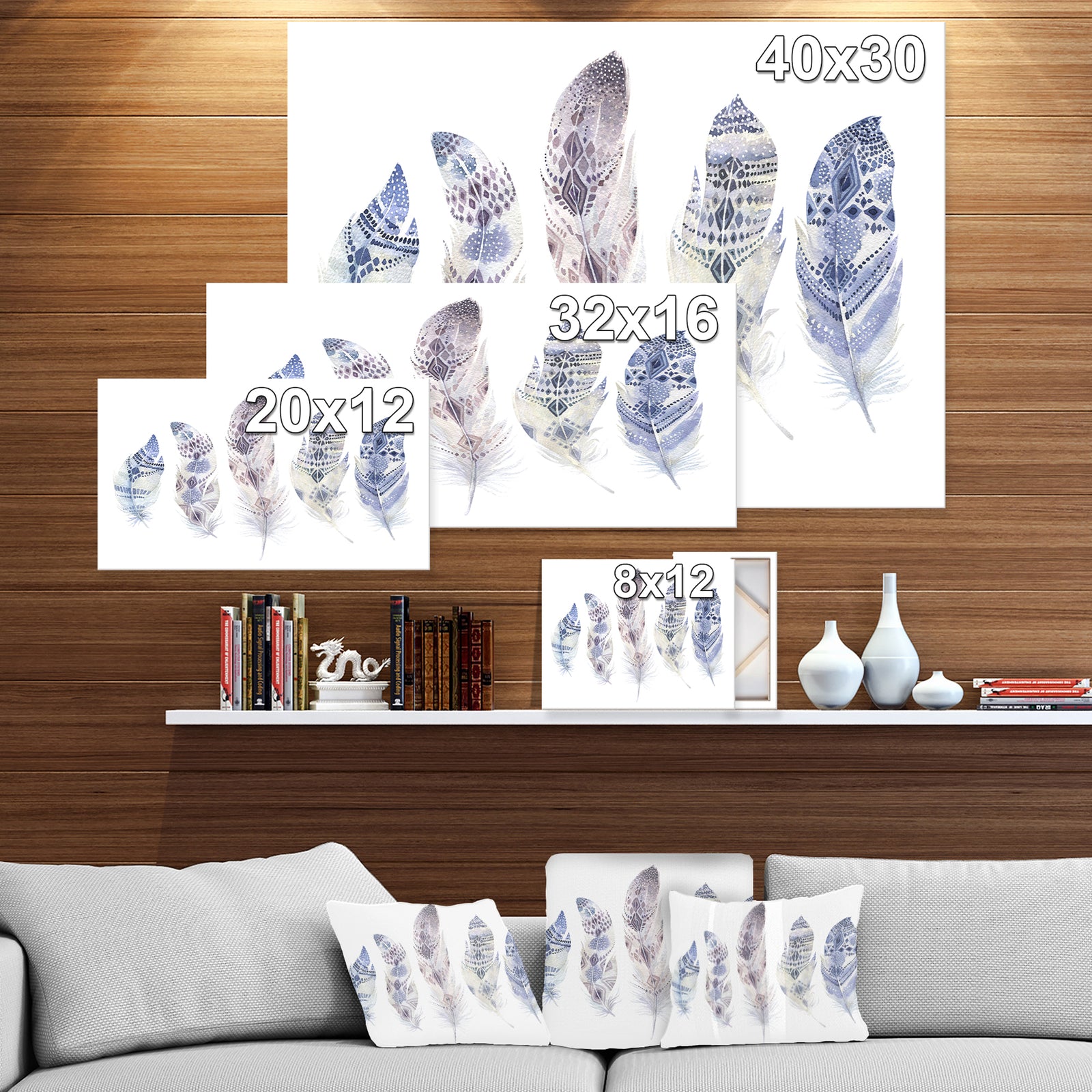 Five Feathers - Animals Painting Print on Wrapped Canvas