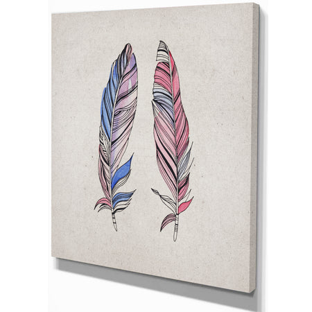 Two Vintage Shabby Feather - Animals Painting Print on Wrapped Canvas