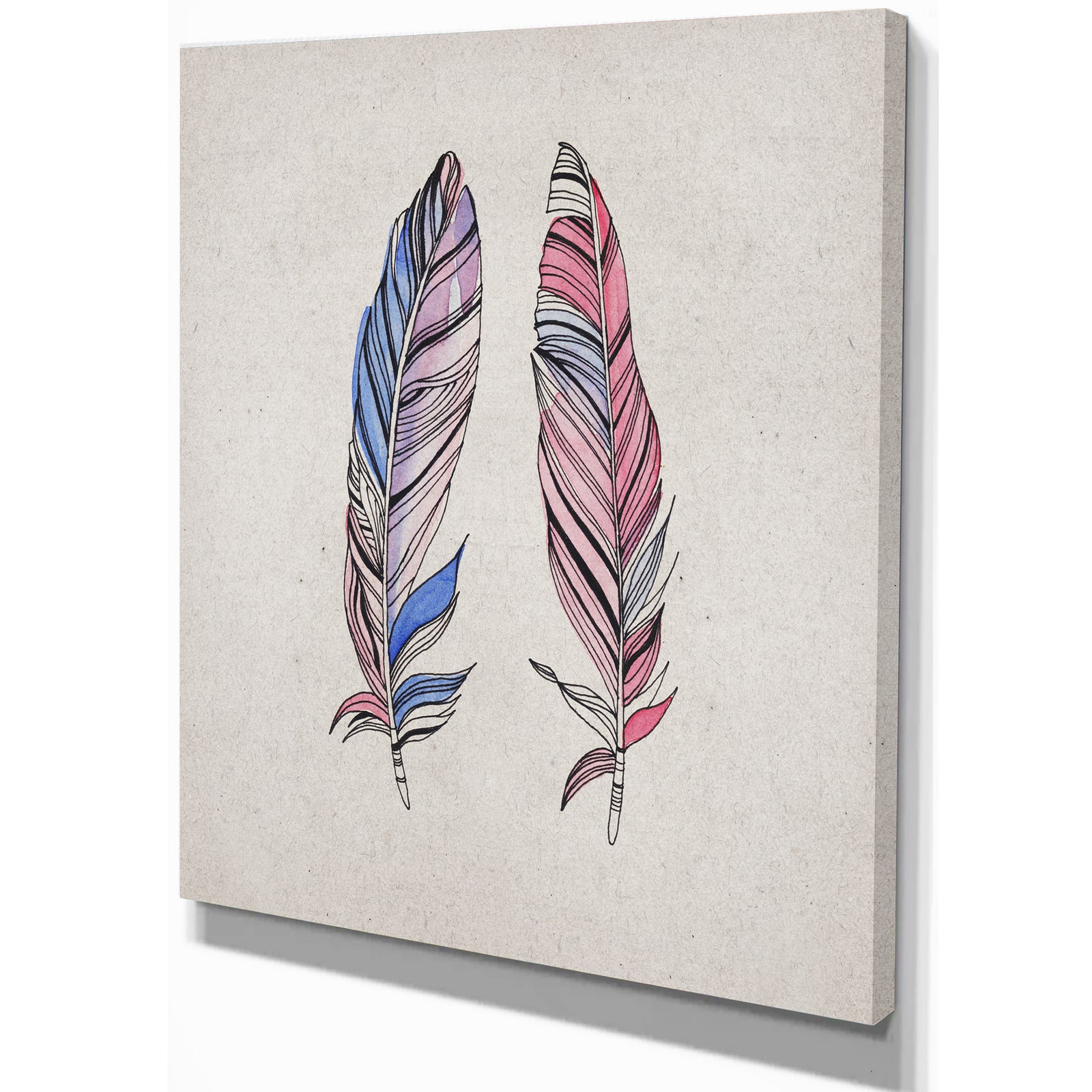 Two Vintage Shabby Feather - Animals Painting Print on Wrapped Canvas