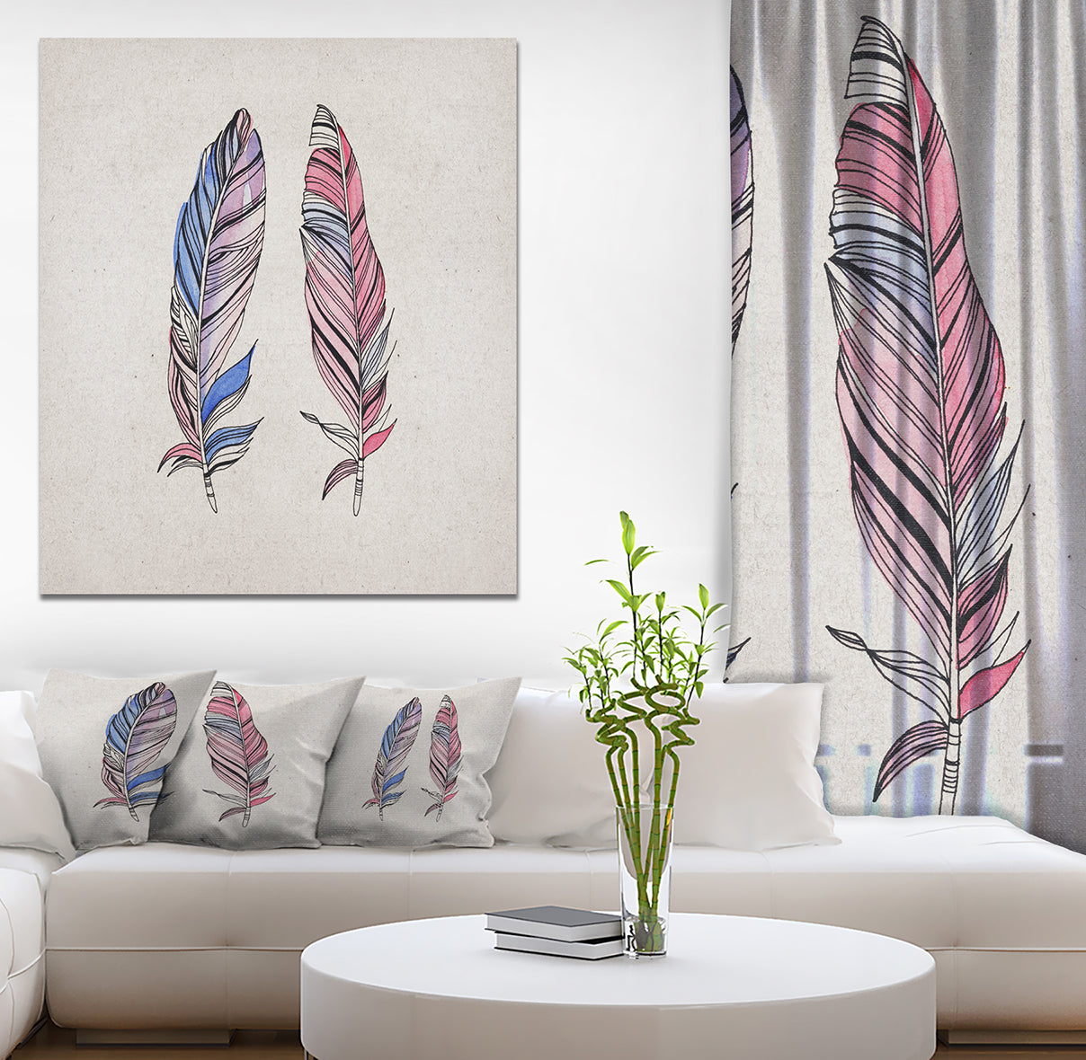 Two Vintage Shabby Feather - Animals Painting Print on Wrapped Canvas