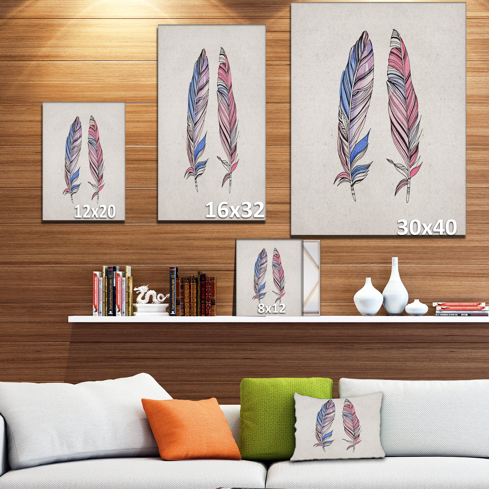 Two Vintage Shabby Feather - Animals Painting Print on Wrapped Canvas