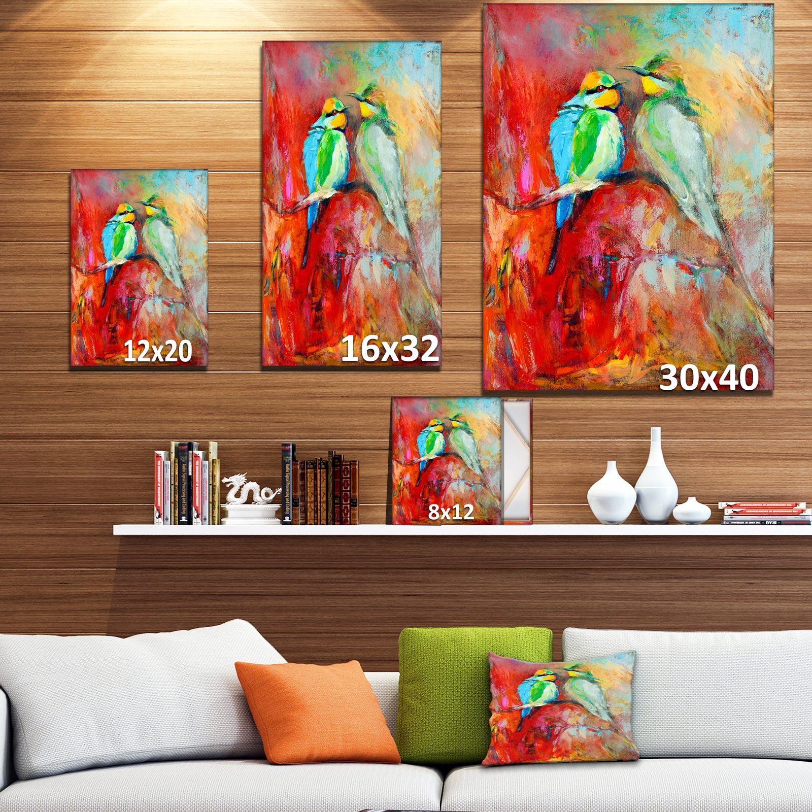Blue tailed bee eaters - Animals Painting Print on Wrapped Canvas
