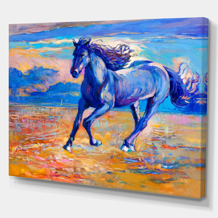 Blue horse - Farmhouse Animal Painting Print on Wrapped Canvas