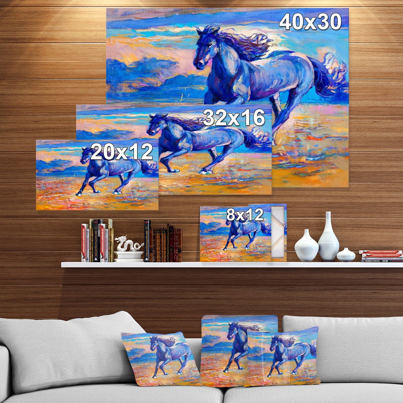 Blue horse - Farmhouse Animal Painting Print on Wrapped Canvas