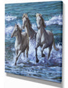 Three Horses Running in Seaside - Farmhouse Animal Painting Print on Wrapped Canvas