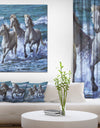 Three Horses Running in Seaside - Farmhouse Animal Painting Print on Wrapped Canvas