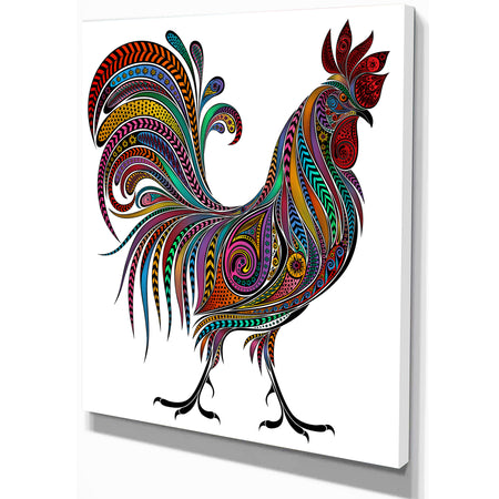 2017 Colored Patterns Rooster - Farmhouse Animal Painting Print on Wrapped Canvas