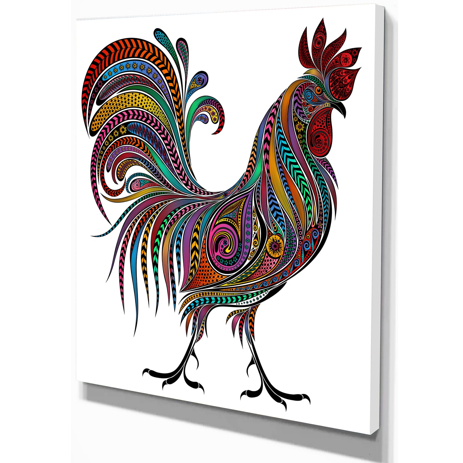 2017 Colored Patterns Rooster - Farmhouse Animal Painting Print on Wrapped Canvas