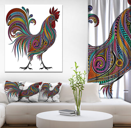 2017 Colored Patterns Rooster - Farmhouse Animal Painting Print on Wrapped Canvas