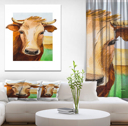 Cow Portrait - Farmhouse Animal Painting Print on Wrapped Canvas