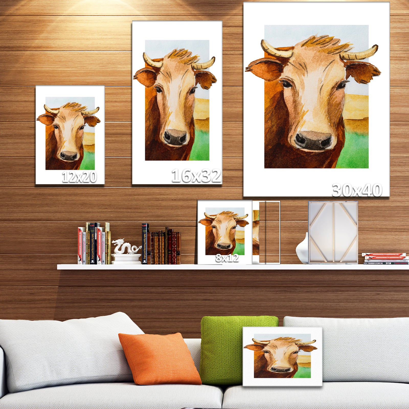 Cow Portrait - Farmhouse Animal Painting Print on Wrapped Canvas